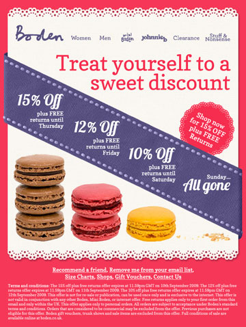 Boden first macaroon email